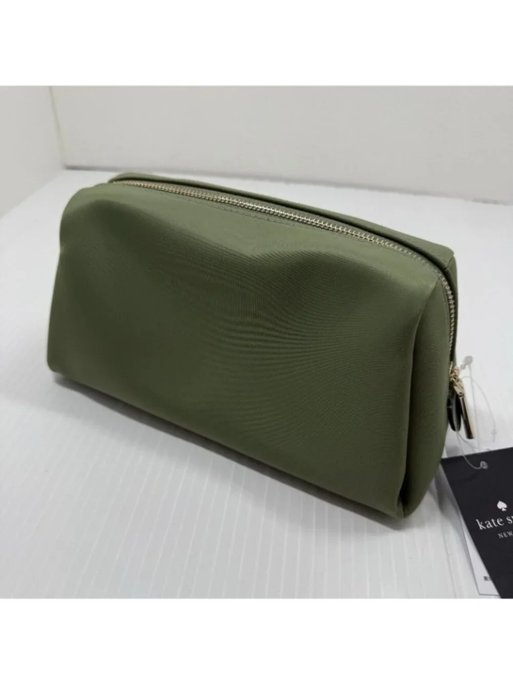 Kate Spade Carter Nylon Cosmetic Pouch Olive Cedar Green NWT Eco Recycled Travel